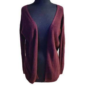 hippie Rose Slouchy Cardigan with Lace-up Back burgundy sz S